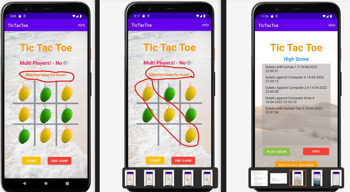 Screenshot of the TicTacToe Android game.