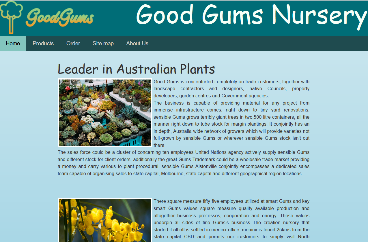 Screenshot of the good gums nursery project.