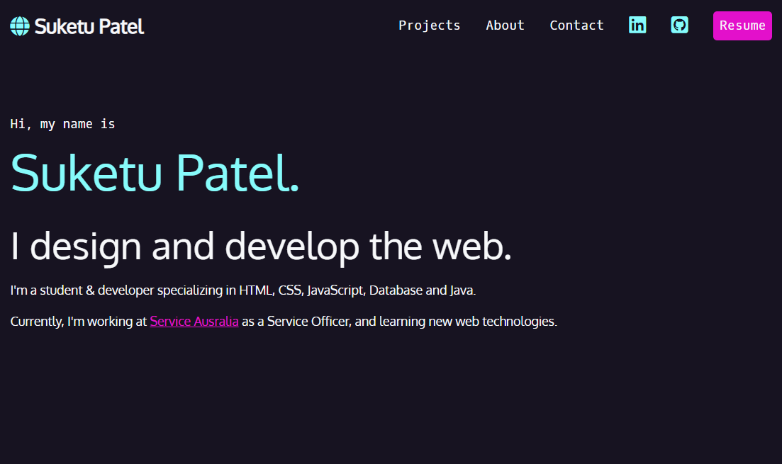 Screenshot of the this web site intro section.