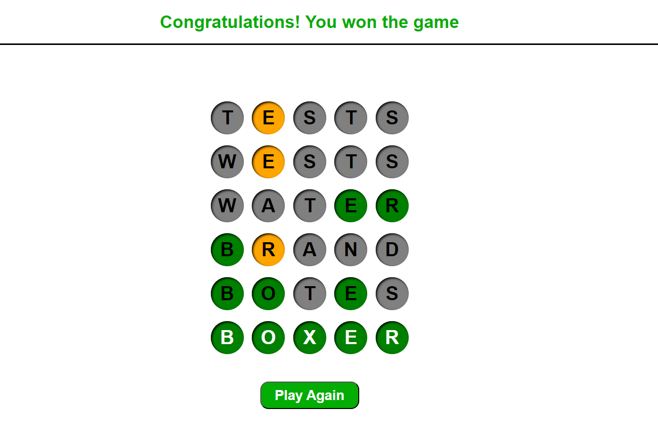 Screenshot of the word master game.